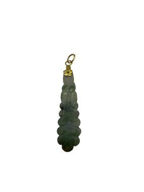 Carved Jade Feather Pendant Green Jadeite 1.75 inch
